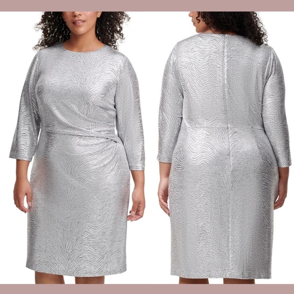 NWT Vince Camuto [ Plus‎ Size 16W ] Zebra Print Bodycon Dress in Silver - Picture 2 of 12